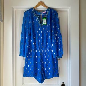NWT Lilly Pulitzer Romper Size XL Blue and Gold